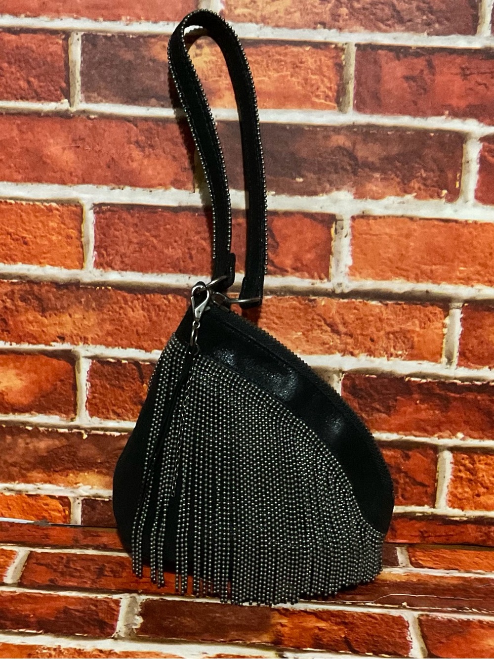 Hobo Shimmery Black Fringe Wristlet Bag - Stylish Evening Clutch